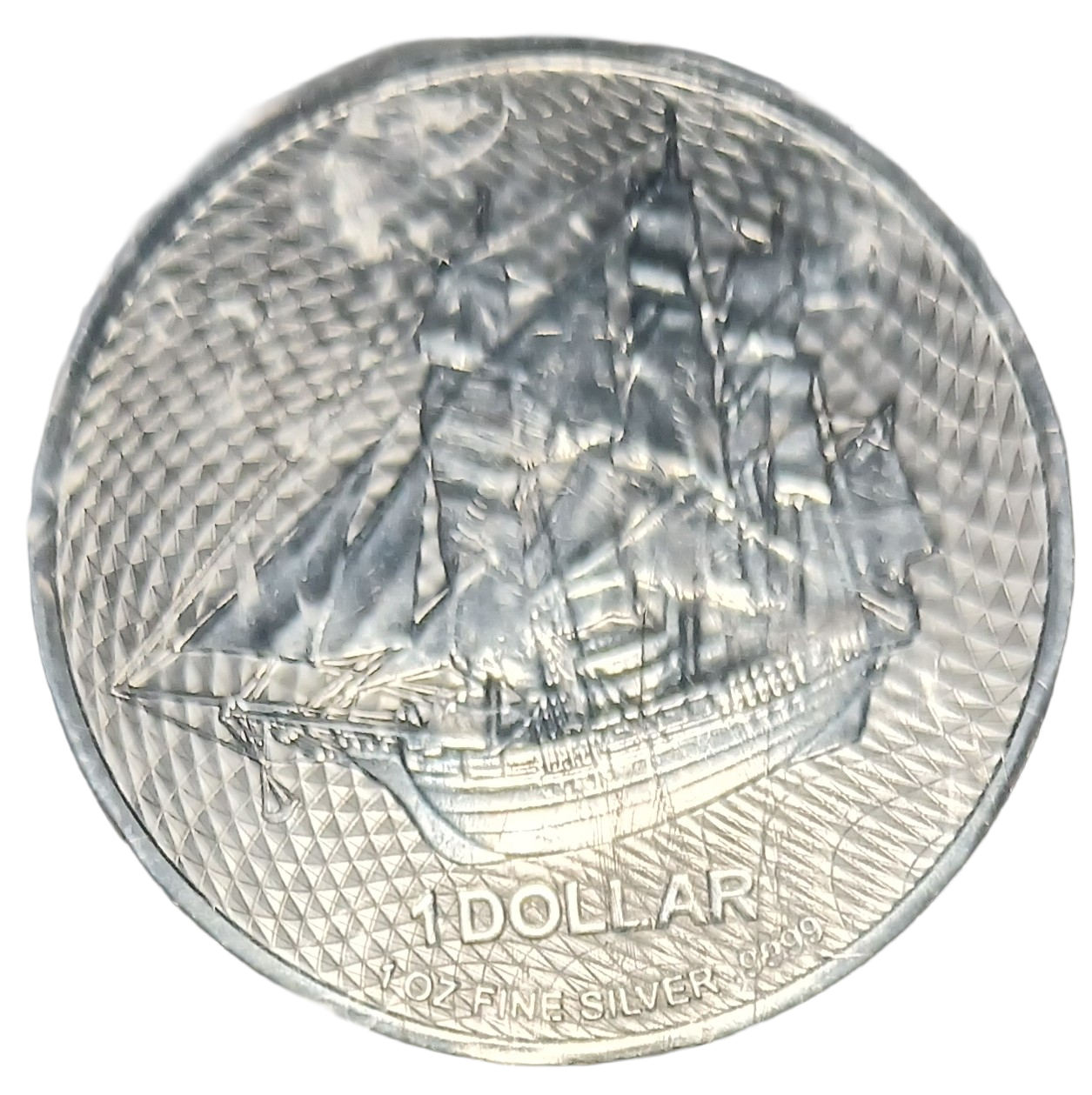 Cook Islands Bounty silver dollar reverse, HMS Bounty ship, 2021