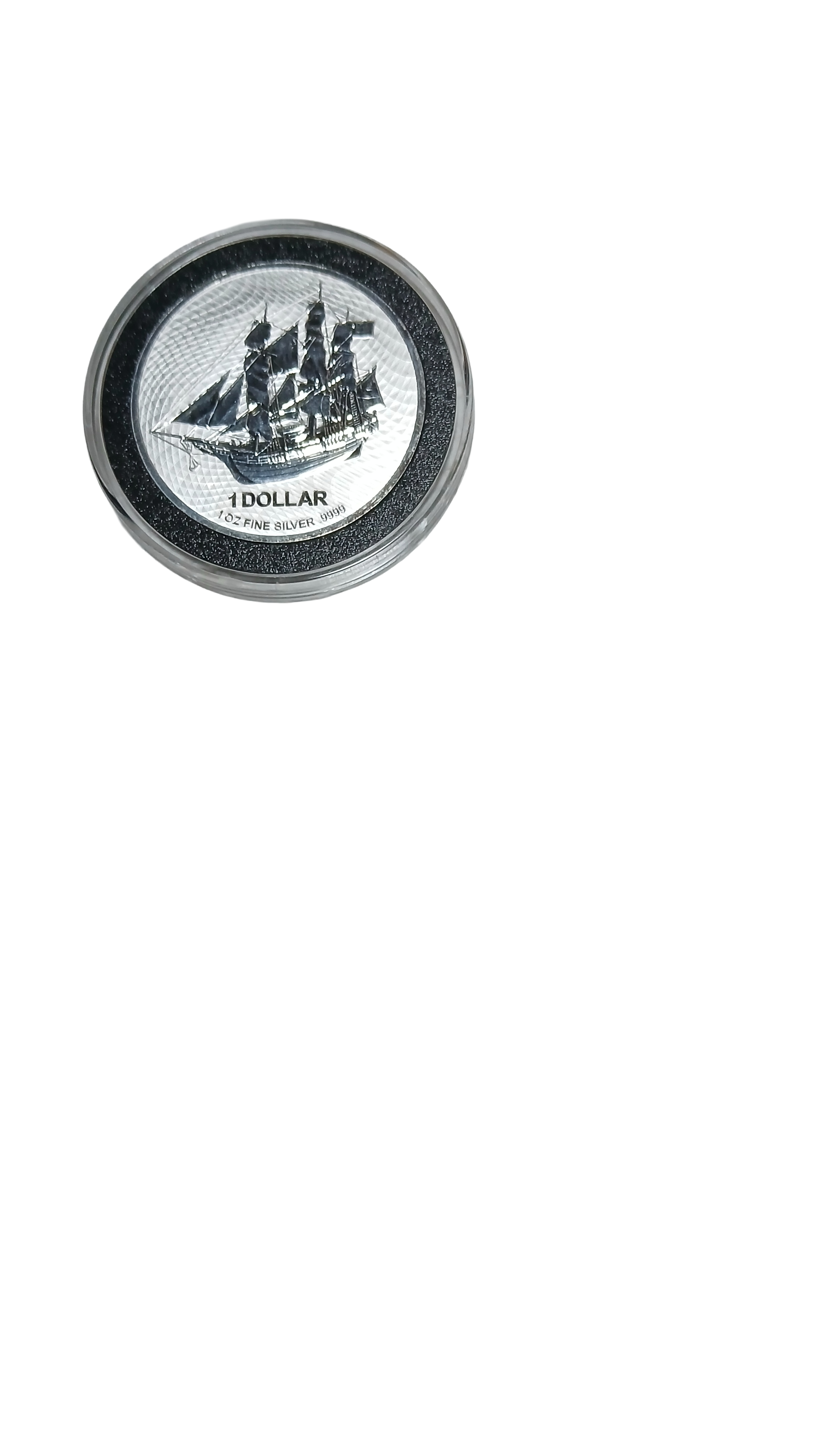 Cook Islands Bounty silver dollar reverse, HMS Bounty ship