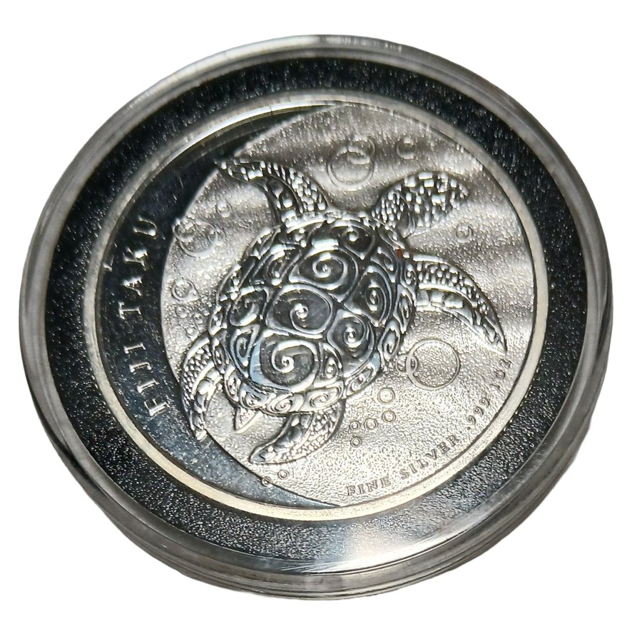 Fiji Taku silver dollar reverse, ornate turtle design