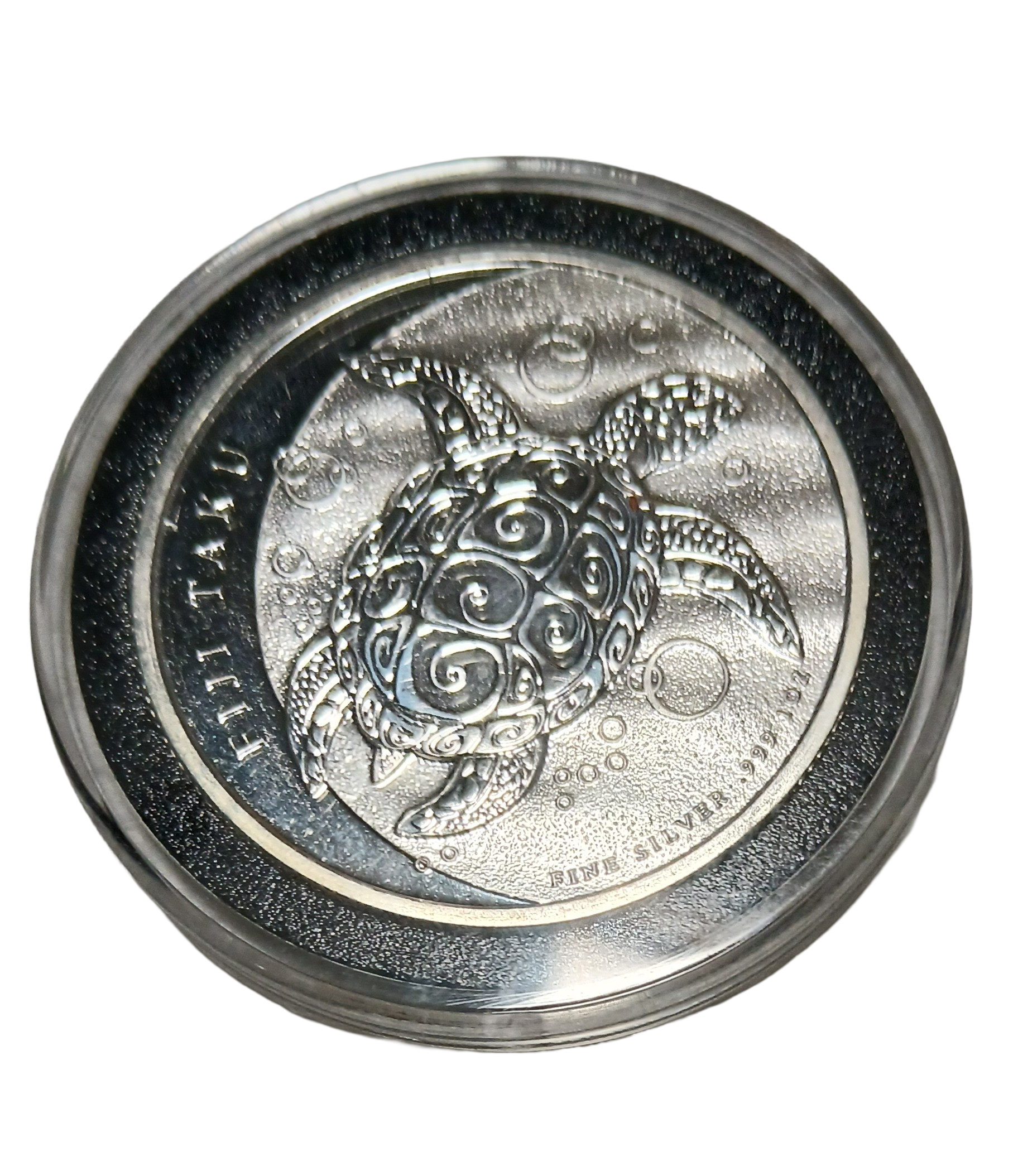 Fiji Taku silver dollar reverse, ornate turtle design