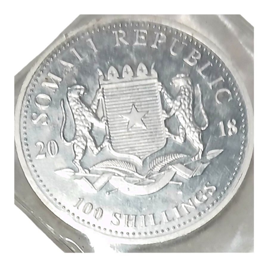 Somali Republic 100 Shillings obverse, coat of arms, 2018