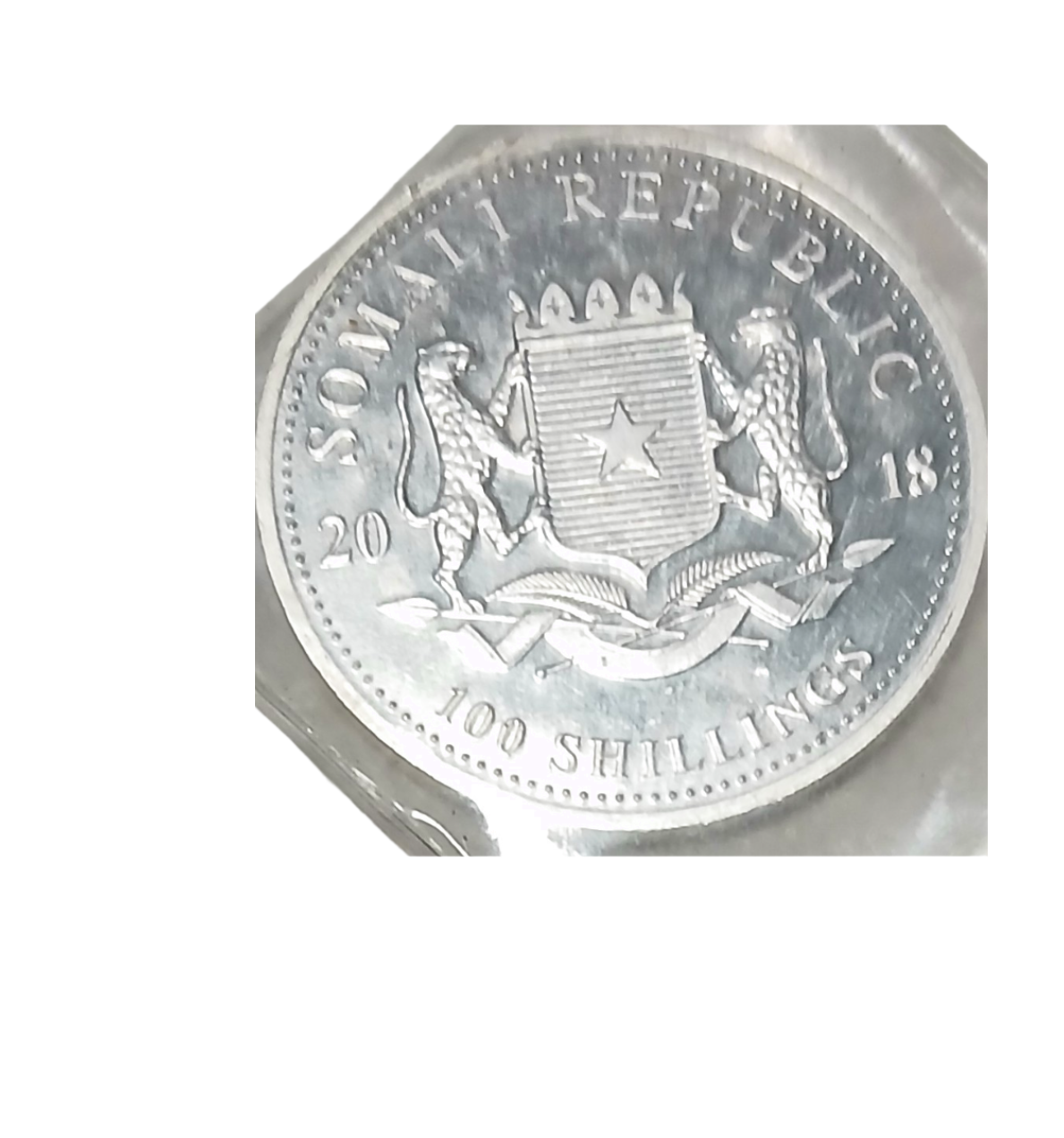 Somali Republic 100 Shillings obverse, coat of arms, 2018