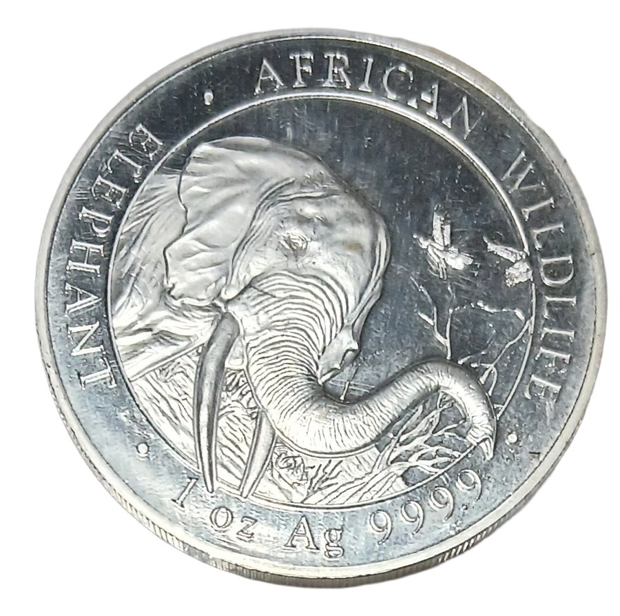 Somalia African Wildlife Elephant reverse, 1 oz silver