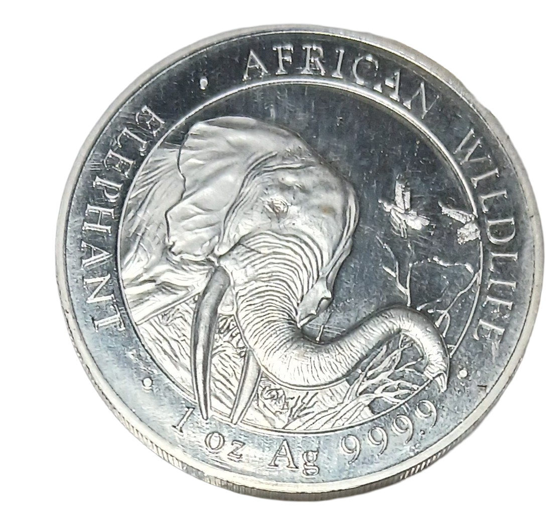 Somalia African Wildlife Elephant reverse, 1 oz silver